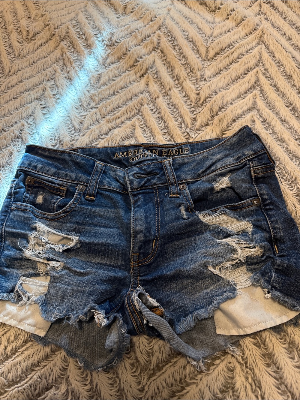 American Eagle Outfitters Distressed Dark Blue Jean Shorts